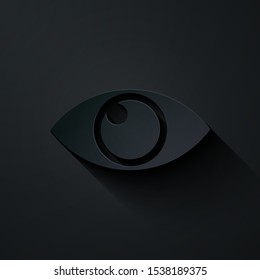 Paper cut Eye icon isolated on black background. Paper art style. Vector Illustration