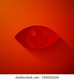 Paper cut Eye icon isolated on red background. Paper art style. Vector Illustration