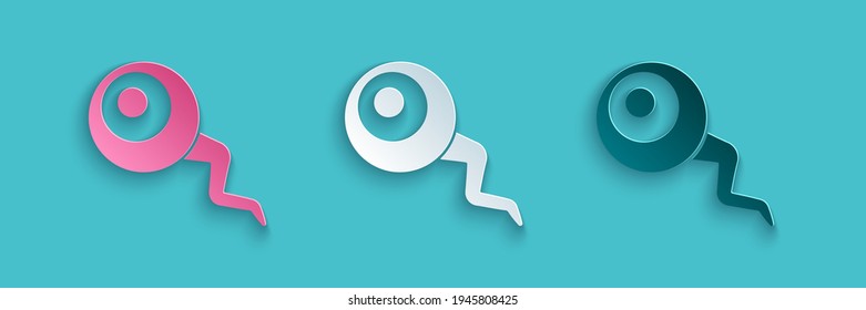 Paper cut Eye icon isolated on blue background. Happy Halloween party. Paper art style. Vector