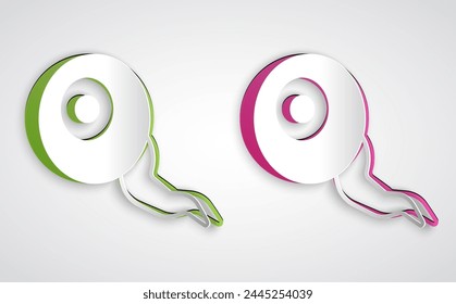 Paper cut Eye icon isolated on grey background. Happy Halloween party. Paper art style. Vector