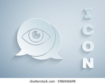 Paper cut Eye scan icon isolated on grey background. Scanning eye. Security check symbol. Cyber eye sign. Paper art style. Vector