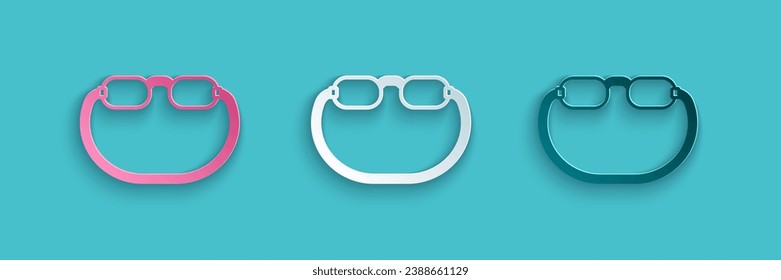 Paper cut Eyeglasses icon isolated on blue background. Paper art style. Vector