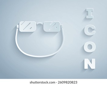 Paper cut Eyeglasses icon isolated on grey background. Paper art style. Vector