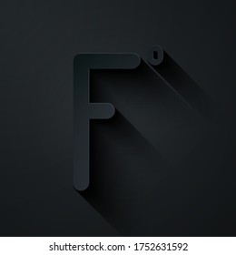 Paper cut Fahrenheit icon isolated on black background. Paper art style. Vector Illustration