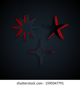 Paper cut Falling star icon isolated on black background. Meteoroid, meteorite, comet, asteroid, star icon. Paper art style. Vector Illustration