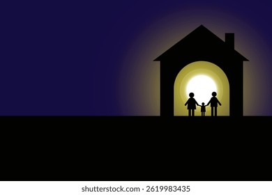 Paper cut of a family and a house with sunset concept, Happy Father's Day greetings, vector illustration design background