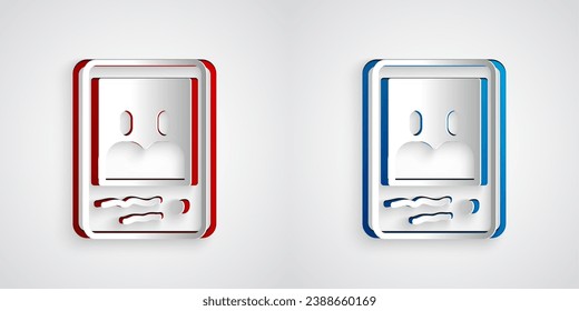 Paper cut Family photo icon isolated on grey background. Paper art style. Vector