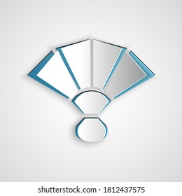 Paper cut Fan flamenco accessory icon isolated on grey background. Paper art style. Vector.