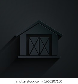 Paper Cut Farm House Icon Isolated On Black Background. Paper Art Style. Vector Illustration