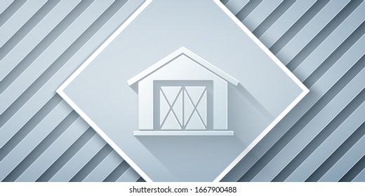 Paper Cut Farm House Icon Isolated On Grey Background. Paper Art Style. Vector Illustration