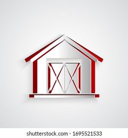 Paper Cut Farm House Icon Isolated On Grey Background. Paper Art Style. Vector Illustration