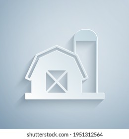 Paper Cut Farm House Icon Isolated On Grey Background. Paper Art Style. Vector