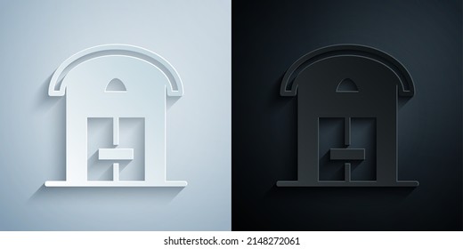 Paper Cut Farm House Icon Isolated On Grey And Black Background. Paper Art Style. Vector