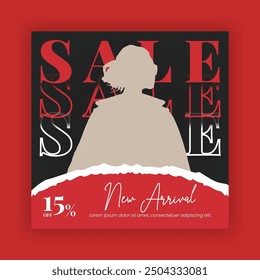 Paper cut Fashion Sale Social Media Post Template. Fully Editable Instagram and Facebook Square Post Frame Puzzle Organic Sale Poster. Urban fashion social media post template.