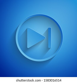 Paper cut Fast forward icon isolated on blue background. Paper art style. Vector Illustration