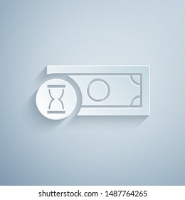 Paper cut Fast payments icon isolated on grey background. Fast money transfer payment. Financial services, fast loan, time is money, cash back concept. Paper art style. Vector Illustration