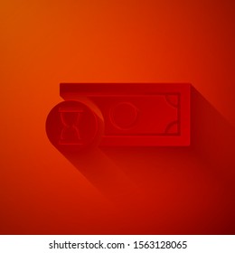 Paper cut Fast payments icon isolated on red background. Fast money transfer payment. Financial services, fast loan, time is money, cash back concept. Paper art style. Vector Illustration