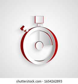 Paper cut Fast time delivery icon isolated on grey background. Timely service, stopwatch in motion, deadline concept, clock speed. Paper art style. Vector Illustration