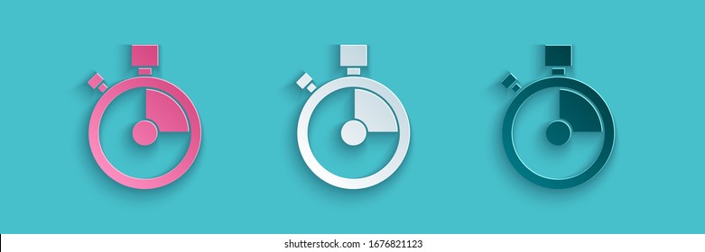 Paper cut Fast time delivery icon isolated on blue background. Timely service, stopwatch in motion, deadline concept, clock speed. Paper art style. Vector Illustration