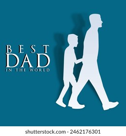 Paper Cut Father's Day Greeting Card with Best Dad in The World Message Text from Son Character Illustration.