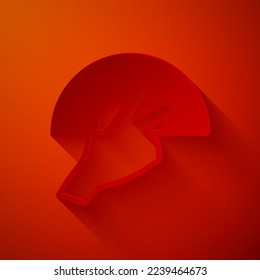 Paper cut Female hand with open fan flamenco accessory icon isolated on red background. Paper art style. Vector