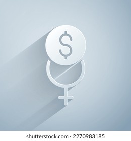 Paper cut Feminism finance icon isolated on grey background. Fight for freedom, independence, equality. Paper art style. Vector