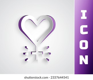 Paper cut Feminism icon isolated on grey background. Fight for freedom, independence, equality. Paper art style. Vector