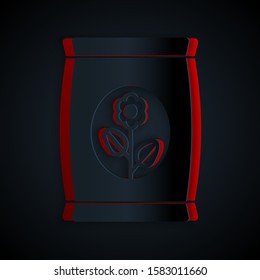Paper cut Fertilizer bag icon isolated on black background. Paper art style. Vector Illustration