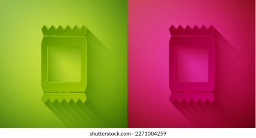 Paper cut Fertilizer bag icon isolated on green and pink background. Paper art style. Vector Illustration
