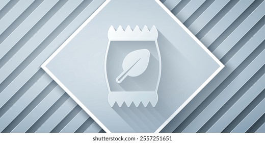 Paper cut Fertilizer bag icon isolated on grey background. Paper art style. Vector