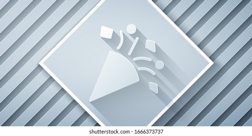 Paper cut Festive confetti icon isolated on grey background. Paper art style. Vector Illustration