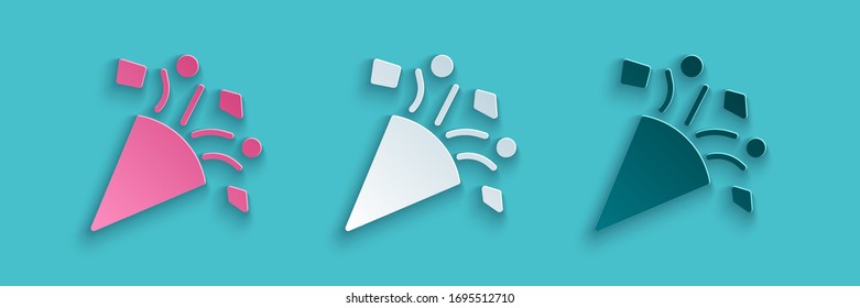 Paper cut Festive confetti icon isolated on blue background. Paper art style. Vector Illustration