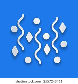 Paper cut Festive confetti icon isolated on blue background. Paper art style. Vector Illustration