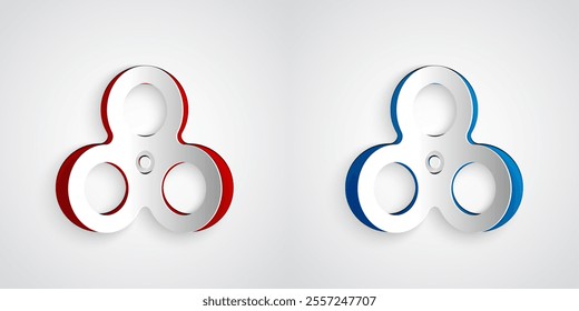 Paper cut Fidget spinner icon isolated on grey background. Stress relieving toy. Trendy hand spinner. Paper art style. Vector