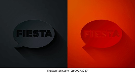 Paper cut Fiesta icon isolated on black and red background. Paper art style. Vector