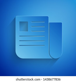 Paper cut File document icon isolated on blue background. Checklist icon. Business concept. Paper art style. Vector Illustration