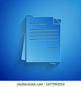 Paper cut File document icon isolated on blue background. Checklist icon. Business concept. Paper art style. Vector Illustration