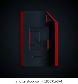Paper cut File document with illustration icon isolated on black background. Checklist icon. Business concept. Paper art style. Vector.