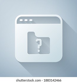 Paper cut File missing icon isolated on grey background. Paper art style. Vector
