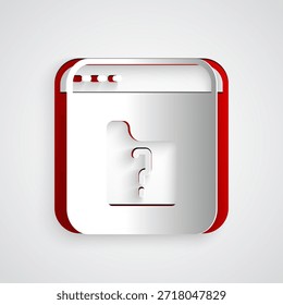 Paper cut File missing icon isolated on grey background. Paper art style. Vector
