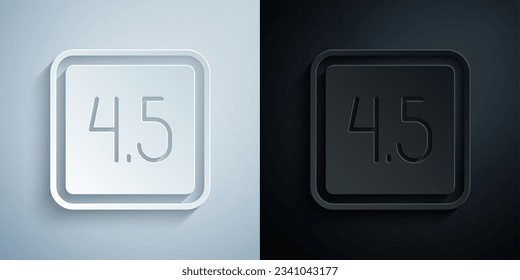 Paper cut Film or movie cinematography rating or review icon isolated on grey and black background. Paper art style. Vector