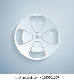 Paper cut Film reel icon isolated on grey background. Paper art style. Vector.