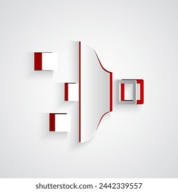 Icono de configuración de filtro de corte de papel aislado sobre fondo gris. Estilo de arte de papel. Vector