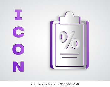 Icono de documento de recorte de papel Finanzas aislado en fondo gris. Documento bancario en papel para concepto de factura o factura. Estilo de arte de papel. Ilustración vectorial