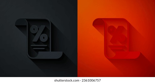 Icono de documento de recorte de papel Finanzas aislado en fondo negro y rojo. Documento bancario en papel para concepto de factura o factura. Estilo de arte de papel. Vector