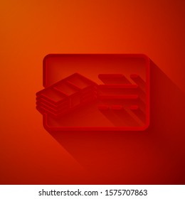 Paper cut Financial document line icon isolated on red background. Invoice and money icon. Budget planning, money saving and paying debt concept. Paper art style. Vector Illustration