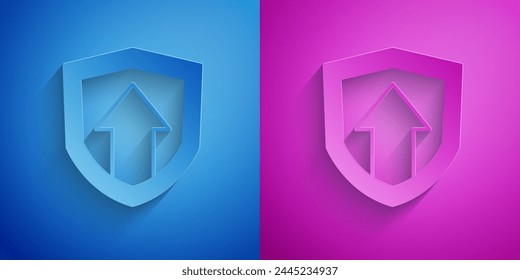 Paper cut Financial growth increase icon isolated on blue and purple background. Increasing revenue. Paper art style. Vector