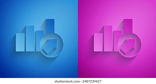 Paper cut Financial growth increase icon isolated on blue and purple background. Increasing revenue. Paper art style. Vector