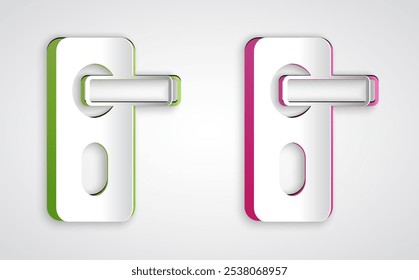 Paper cut Fingerprint door lock icon isolated on grey background. ID app icon. Identification sign. Touch id. Paper art style. Vector