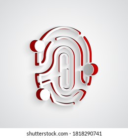 Paper cut Fingerprint icon isolated on grey background. ID app icon. Identification sign. Touch id. Paper art style. Vector